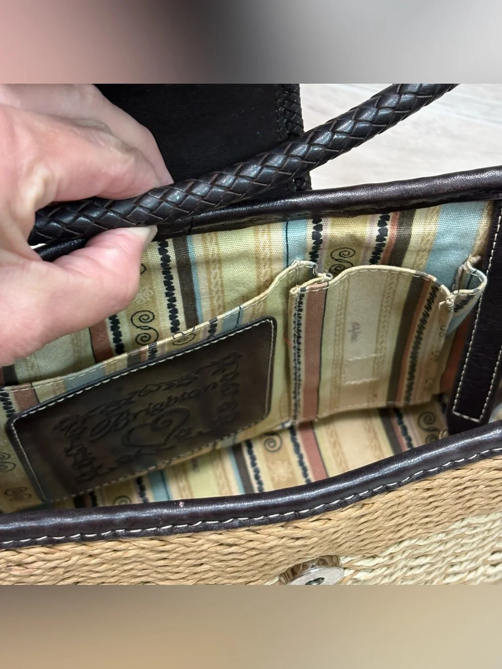 VTG Brighton Tan Woven Rafia / Leather Hobo Shoulder Bag